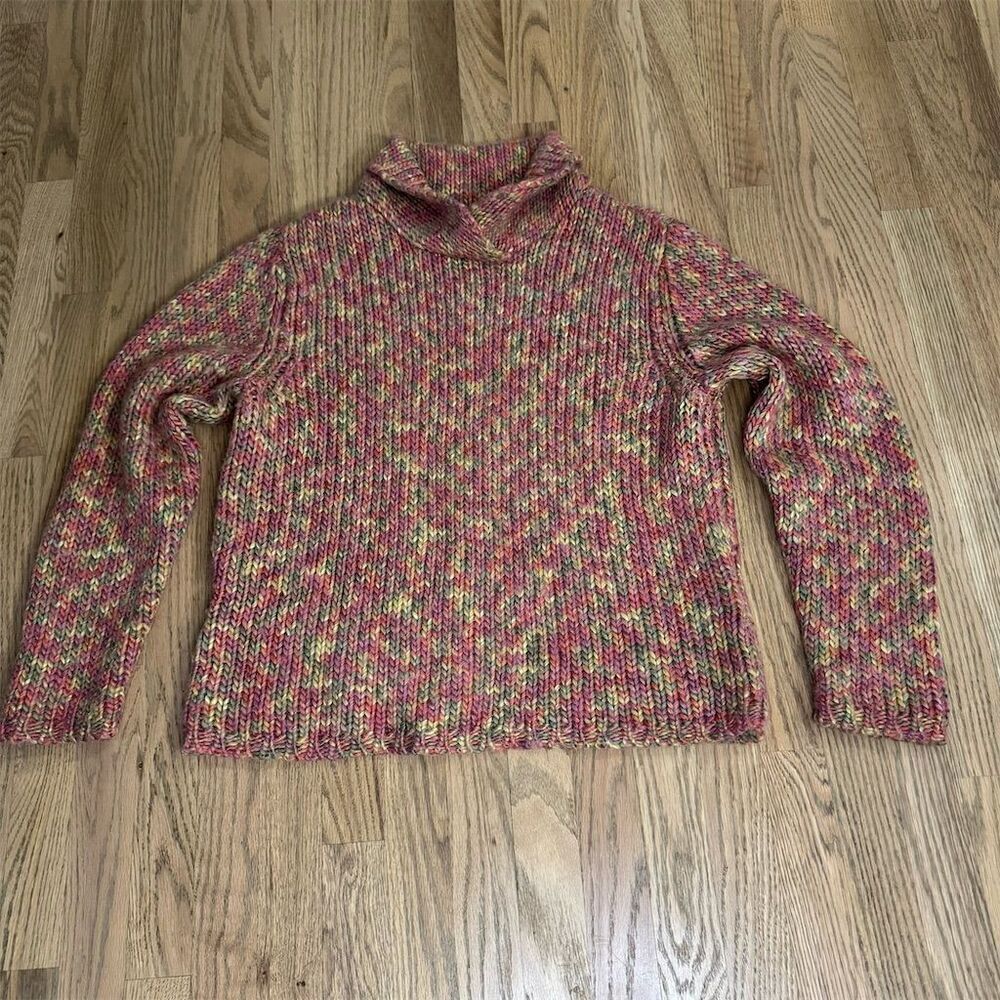 Talbots Wool Blend Multicolor Chunky Knit Sweater Cowl Neck Women's Size XL